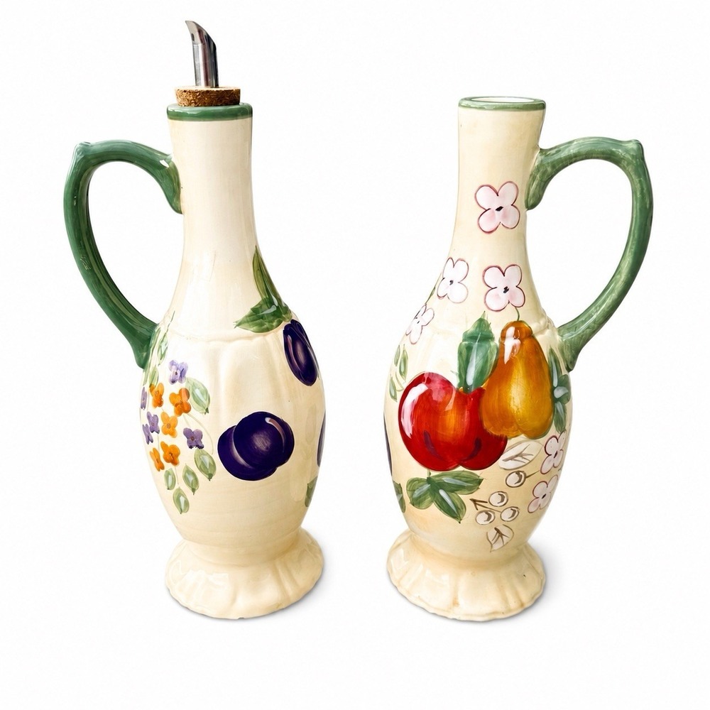 Home Fruit Ceramic Oil Vinegar Cruet Set 2 Floral Kitchen Pourer Dispenser China